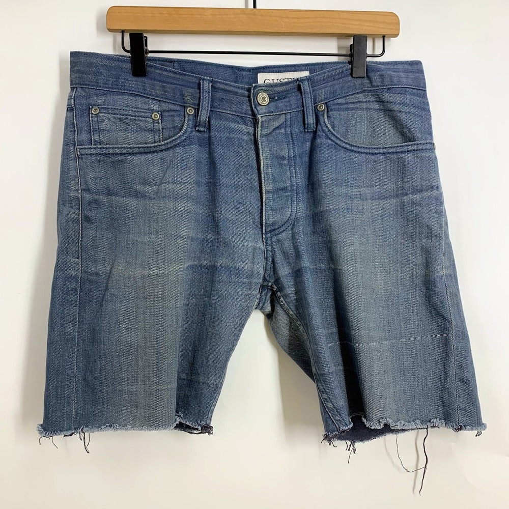 GUSTIN Men's Blue Denim‎ Raw Finish Slim Fit Cut Off Jean Shorts Size 34